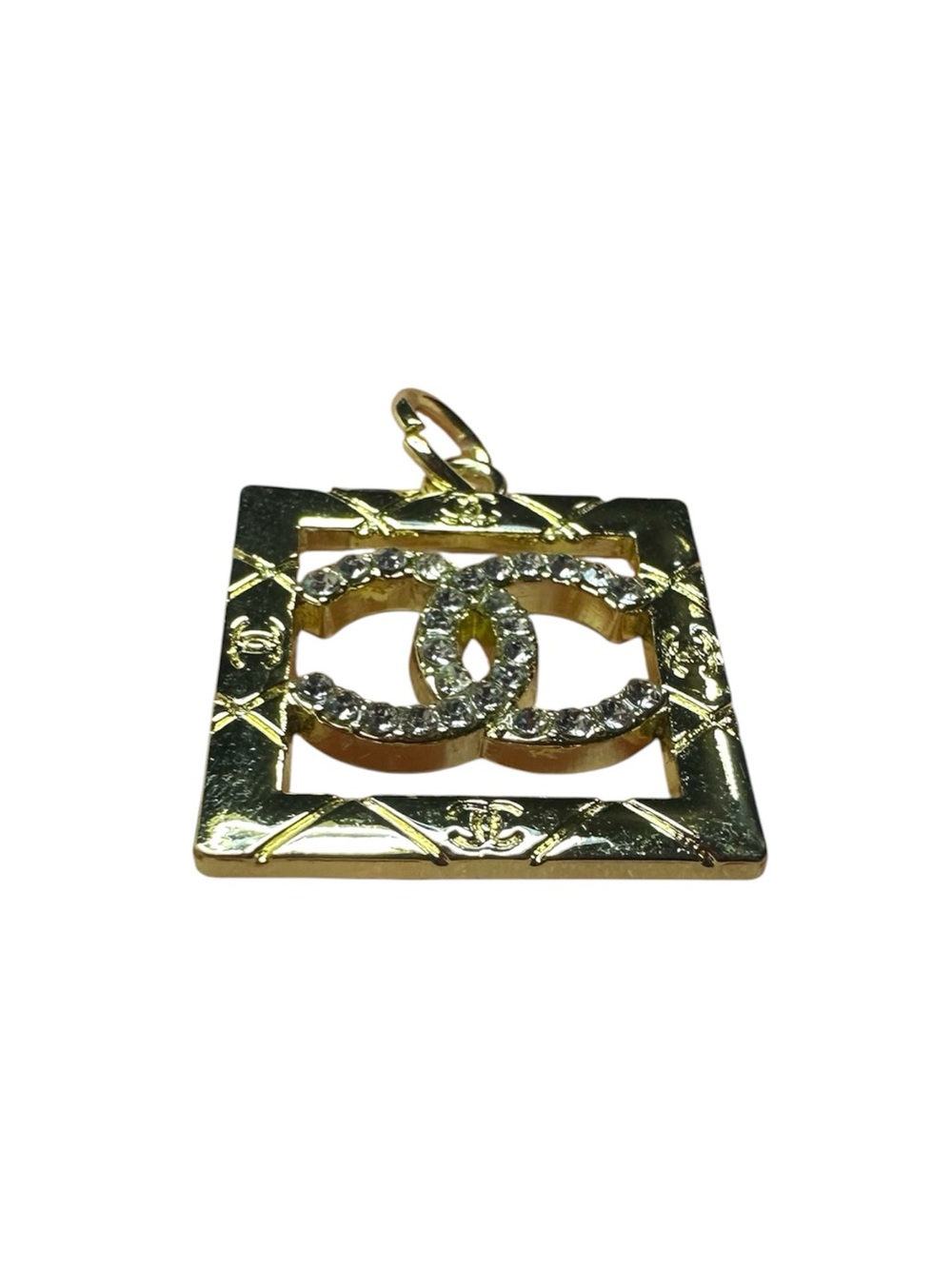 Chanel Square Gold Etched Zipper Pull Charm with Clear Stone Logo - Picture 2 of 9